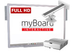 myBoard SILVER 95" Full HD +  Optoma EH330UST (ultra-short Full HD) z uchwytem ściennym + okablowanie 10m (230V, HDMI) + głośniki AMP-32