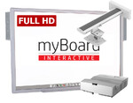 myBoard SILVER 101" Full HD + Optoma EH330UST (ultra-short Full HD) z uchwytem ściennym + okablowanie 10m (230V, HDMI) + głośniki AMP-32